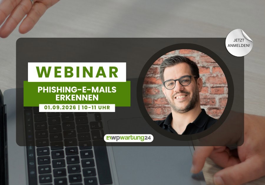 ebinar-Ankündigung der WordPress Agentur WP-Wartung24 zum Thema Phishing-E-Mails erkennen