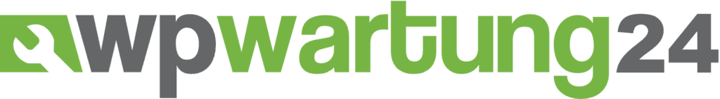 WP-Wartung24 logo in green and gray with stylized WP symbol representing professional WordPress maintenance services
