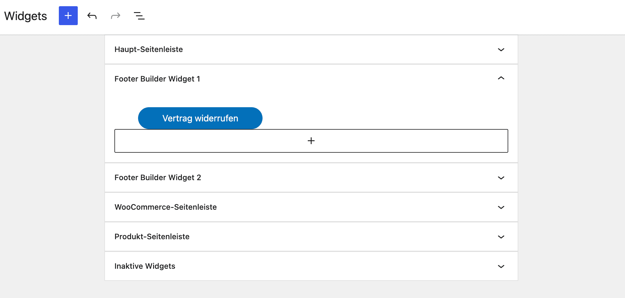 WordPress Widget-Bereich mit integriertem Button „Vertrag widerrufen“ zur Umsetzung der gesetzlichen Widerrufsfunktion