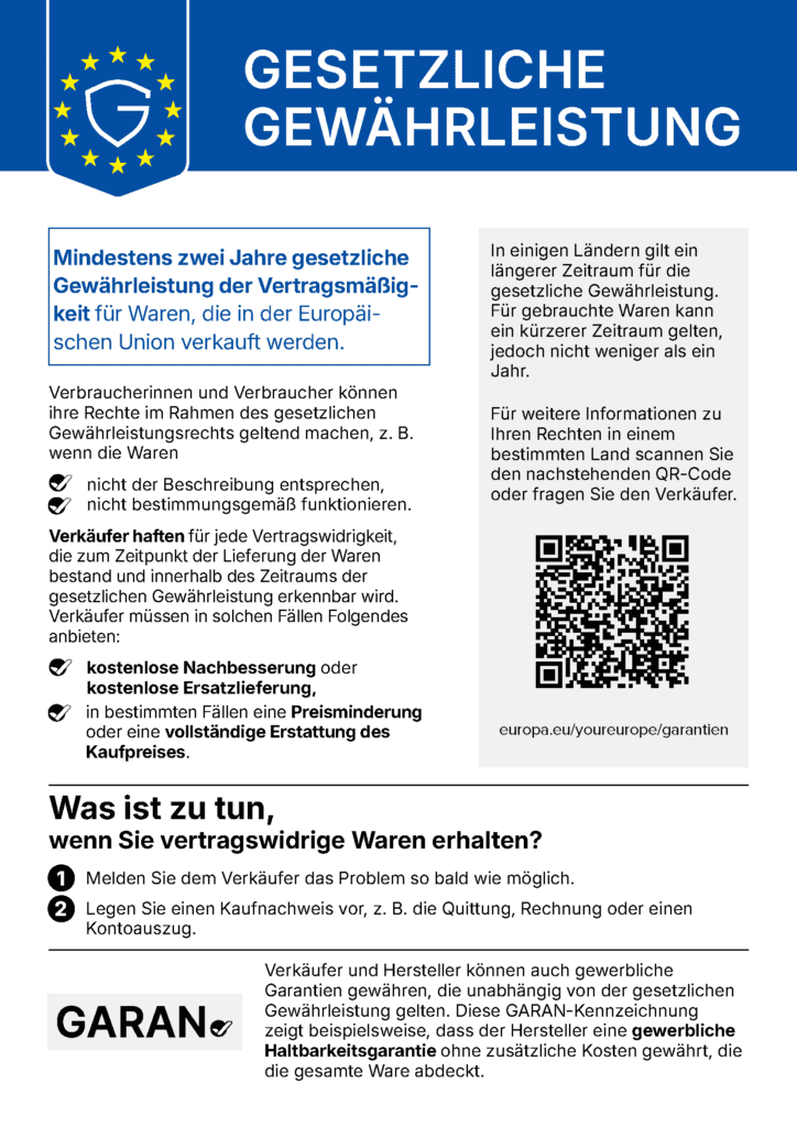 Informationen zu Garantie- und Gewährleistungs-Label ab 2026 für Online-Shops.
